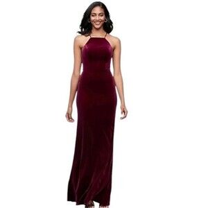David's Bridal DB Studio Maxi Dress Womens 10 Merlot Whimsigoth High Neck Velvet